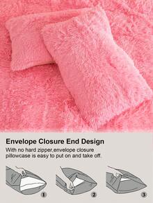 三件套纯色蓬松床上用品，包含一个被套和两个枕套，适用于卧室、客房，尺寸可选：特大号、大号、标准大号、单人床，圣诞礼物 - 粉色 - 查看 8