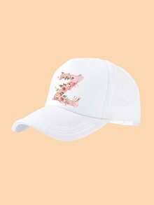 1顶女童白色粉色字母玫瑰图案网眼卡车帽，镂空后背设计，时尚甜美，轻便透气，遮阳，适合作为生日/节日礼物，春夏户外、学校、休闲穿着。 - 白色 - 查看 15