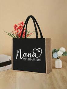 “Nana”图案手提袋套装：轻便购物袋，带迷你零钱包。旅行化妆包：户外化妆的理想之选！送给母亲、老师、朋友的绝佳礼物，便携休闲手提袋，多功能购物袋，全新设计，购物、新年、感恩节的理想礼物。 - 彩色 - 查看 5