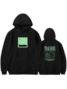 YOASOBI Hoodie Fashion Pullover Cosplay Sweatshirt Casual Fashion Unisex Long Sleeve Streetwear - 黑色 - 查看 1
