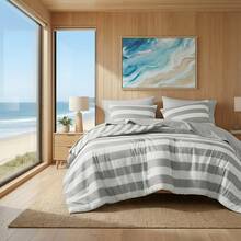 Fluffy 2/3/5/7 Pieces Stripe Textured Print Comforter Set, 200 Gsm Lightweight & Breathable Bedding Sets, All Season Home Textile Fits Modern Bedroom Decor, Halloween Christmas Thanks Giving Gifts - Xám - Xem 2