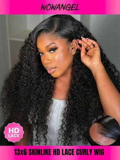 WOWANGEL 100% Human Hair Curly Wigs Real HD Lace Front Wigs With Baby Hair 16-28in Water Wave Glueless Human Hair 13x6 True HD Lace Full Frontal Closure Wigs Pre Plucked 200% Density Remy Burmese Human Hair Melt Skinlike Swiss HD Lace Wig For Women