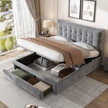 Bed Frames - Grey + Velvet + 140cm*190cm - View 3