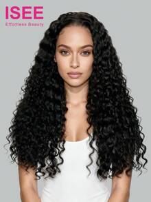 ISEE 免胶免蕾丝三合一半头假发，水波纹弹力抽绳无缝翻转式隐形绑带假发，自然黑发翻转式真人发假发，180%密度，14-16英寸波波头，18-28英寸常规款，外观自然百搭，高品质时尚假发 - S1 - 查看 4