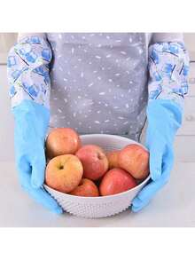 2pcs Long Cuff Waterproof Rubber Gloves, Warm Lining, For Household Cleaning, Dishwashing, Laundry - Multicolor - View 9