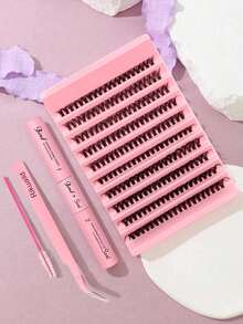 Rikuaild 200/400pcs False Eyelash Extension Set 50D D Curl With Eyelash Extension Adhesive Seal & Bond Eyelash Tweezers Eyelash Brush False Eyelash Tool 9-16mm Mixed Length Eyelash Cluster DIY Eyelash Extension Cosplay Eyelash For Cosplay Animation And Daily Christmas Gifts Makeup Lash Clusters Kit,Lashes,Eyelashes,Fake Lashes - Multicolor - View 2