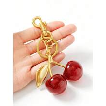 1pc Unisex Crystal Cherry Key Chain, Fashion Cherry Bag Pendant, Couples/Best Friend Gift Car Accessories Bag Charm Backpack For School Cute Goth Y2k - Đỏ - Xem 3
