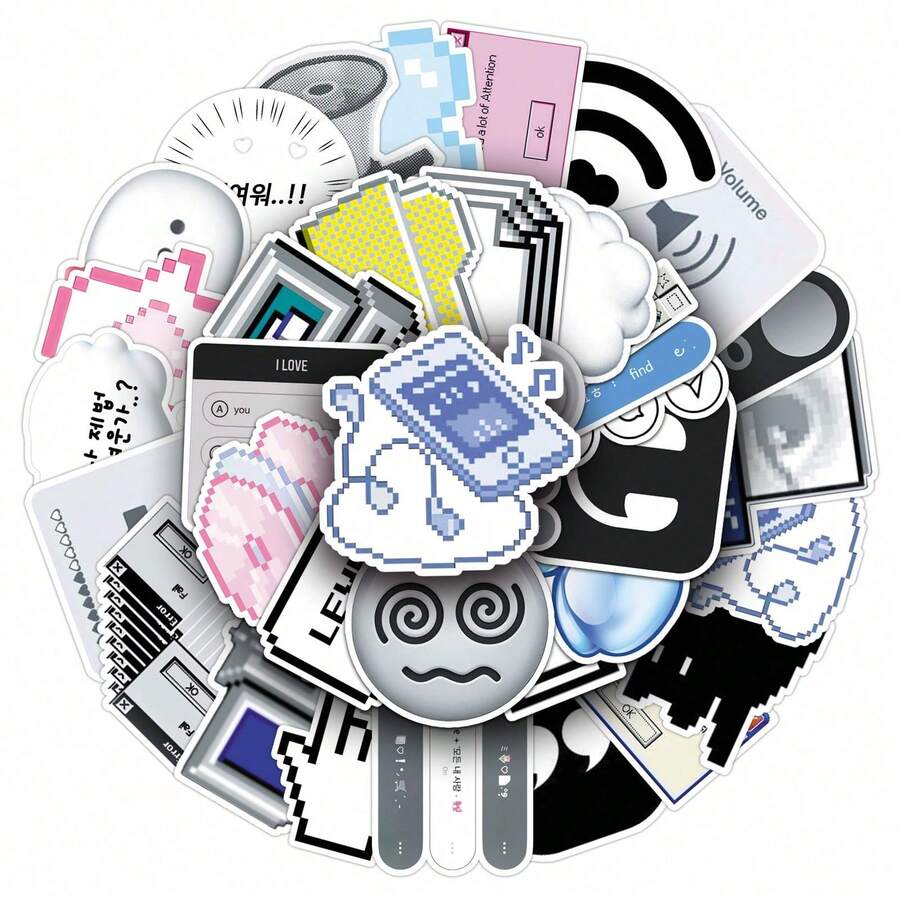 50 Sheets Of Internet Graffiti Stickers Personalized Creative Pixel Style Milk Tea Cup Desktop Headphones Journal Guitar Stickers - 1 - Xem 1