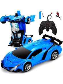 Ultimate 2-In-1 Transformable RC Car: 2.4GHz One-Touch Deformation Robot & 360° Spin Drifting, LED Flashing Lights & Music Effects, All-Terrain 4WD With Rechargeable Battery– Ideal Christmas/Birthday Toy Gift For Boys Age 3-12 (Blue) - Blue - View 10
