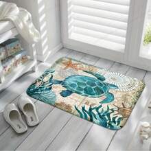 1pc Classic Retro Sea Turtle Pattern Bath Mat, Bathroom Rug, Non-Slip Floor Mat, Machine Washable - Multicolor - View 2