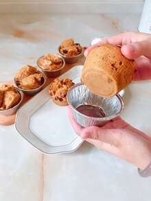 50Pcs Disposable Tin Foil Heart-Shaped Egg Tart Stands - 7.4*2cm Mini Heart Egg Tart Molds, Thickened Smooth Tin Foil Tart Trays, Oven- Non-Stick Baking Molds, Perfect For Pies/Milk Omelets/Puddings/Cupcakes/Small Desserts, Essential Baking Supplies For Home Kitchen & Party ﻿ - Silver Heart - View 12