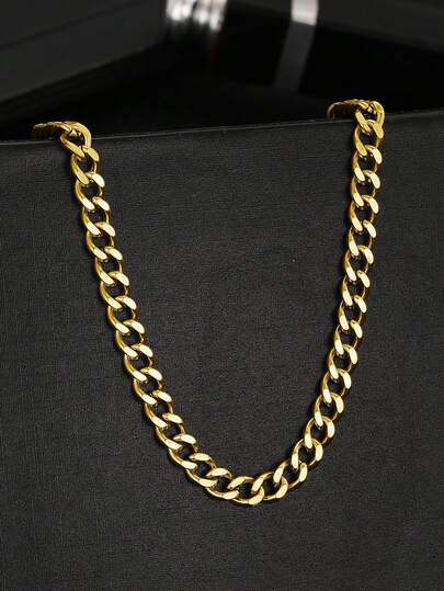 1pc Hip-Hop Stainless Steel Cuban Chain Necklace Suitable For Boys Girls Unisex Jewelry For Daily Wear