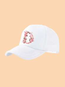 1顶女童白色粉色字母玫瑰图案网眼卡车帽，镂空后背设计，时尚甜美，轻便透气，遮阳，适合作为生日/节日礼物，春夏户外、学校、休闲穿着。 - 白色 - 查看 28