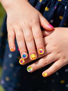 6pcs Glow-In-The-Dark Neon Nail Art Stickers For Kids, Featuring Cartoon Flowers, Hearts, Butterflies And Stars, Suitable For Children Girls' DIY Nail Decoration And Kids Gifts Kids Nails - Multicolor - View 5