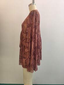 Áo tay kèn in hoa buộc phía trước cho nữ cỡ lớn - Nhiều màu - Xem 2