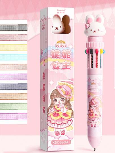 10色ボールペン、かわいいカートゥーン マルチカラー オールインワンペン、メモ、マーキング、学生向けマルチファンクション中性ペン