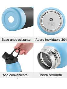 Botella térmica de acero inoxidable 950 ml. PYA-12 con tapa deportiva giratoria, doble pared aislante, mantiene bebidas frías y calientes 6 horas, diseños antiderrames, libre de BPA, ideal para oficina, gimnasio, viajes y uso diario - Azul - Ver 3