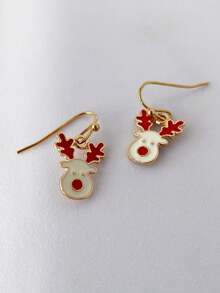 1 Pair Fashionable Christmas Enamel Snowman, Deer & Tree Earrings - Red Old Man - View 4
