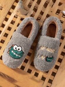 Pantoufles épaisses doublées de peluche pour femmes, chaussures d'intérieur mignonne à talon couvert pour l'après-accouchement, chaussures chaudes antidérapantes pour hommes et femmes, nouvelle collection 2020-2025 - Gris - Voir 10