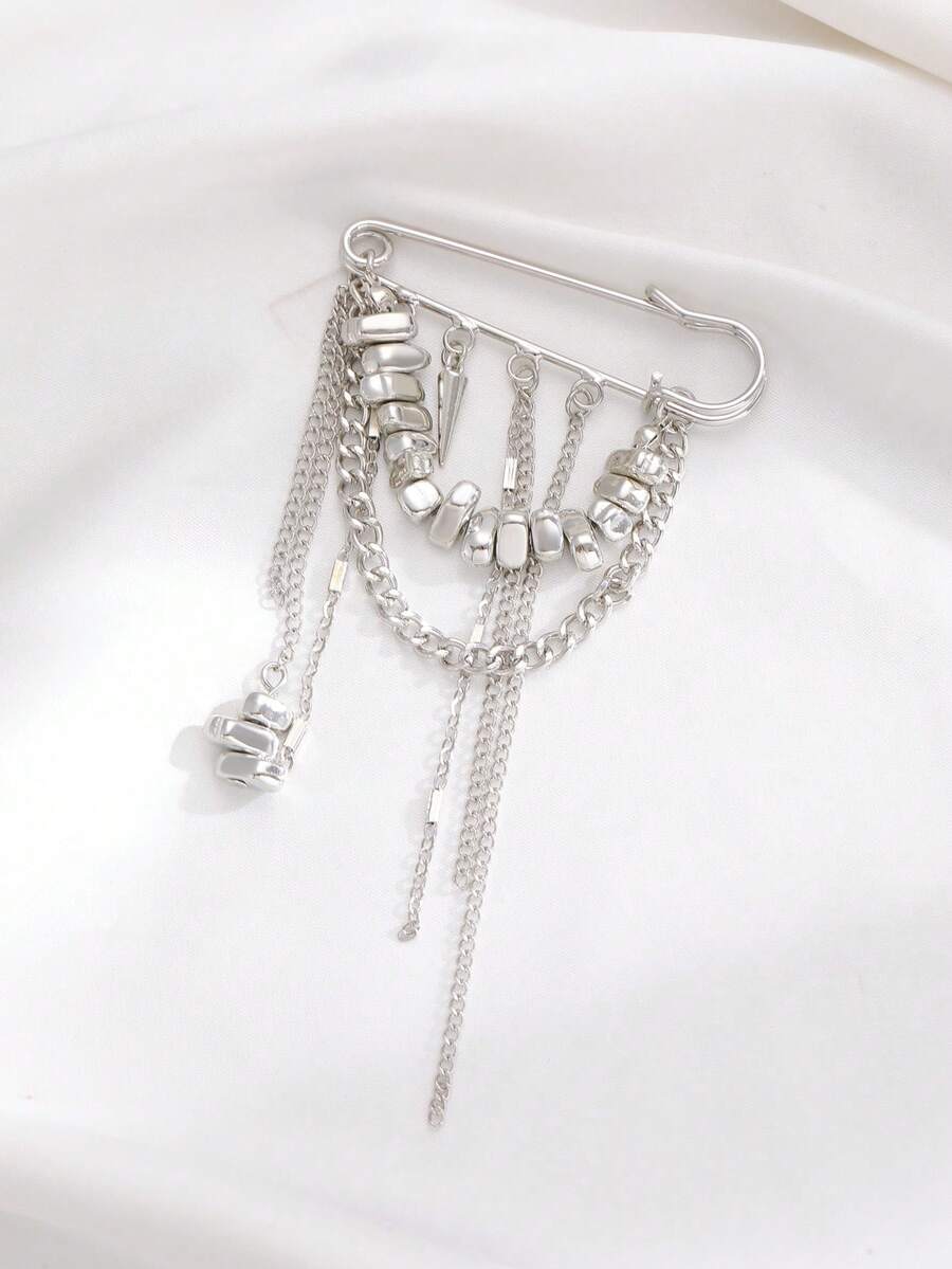 1pc Fashion Asymmetrical Rhinestone Tassel Multi-Chain Brooch Pin, Women's Brooch Lapel Pin, Suitable For Daily, Party, Festival, Valentine's Day Wear, Memorable Gift For Friends, Family, Couples, Fashionable Jewelry