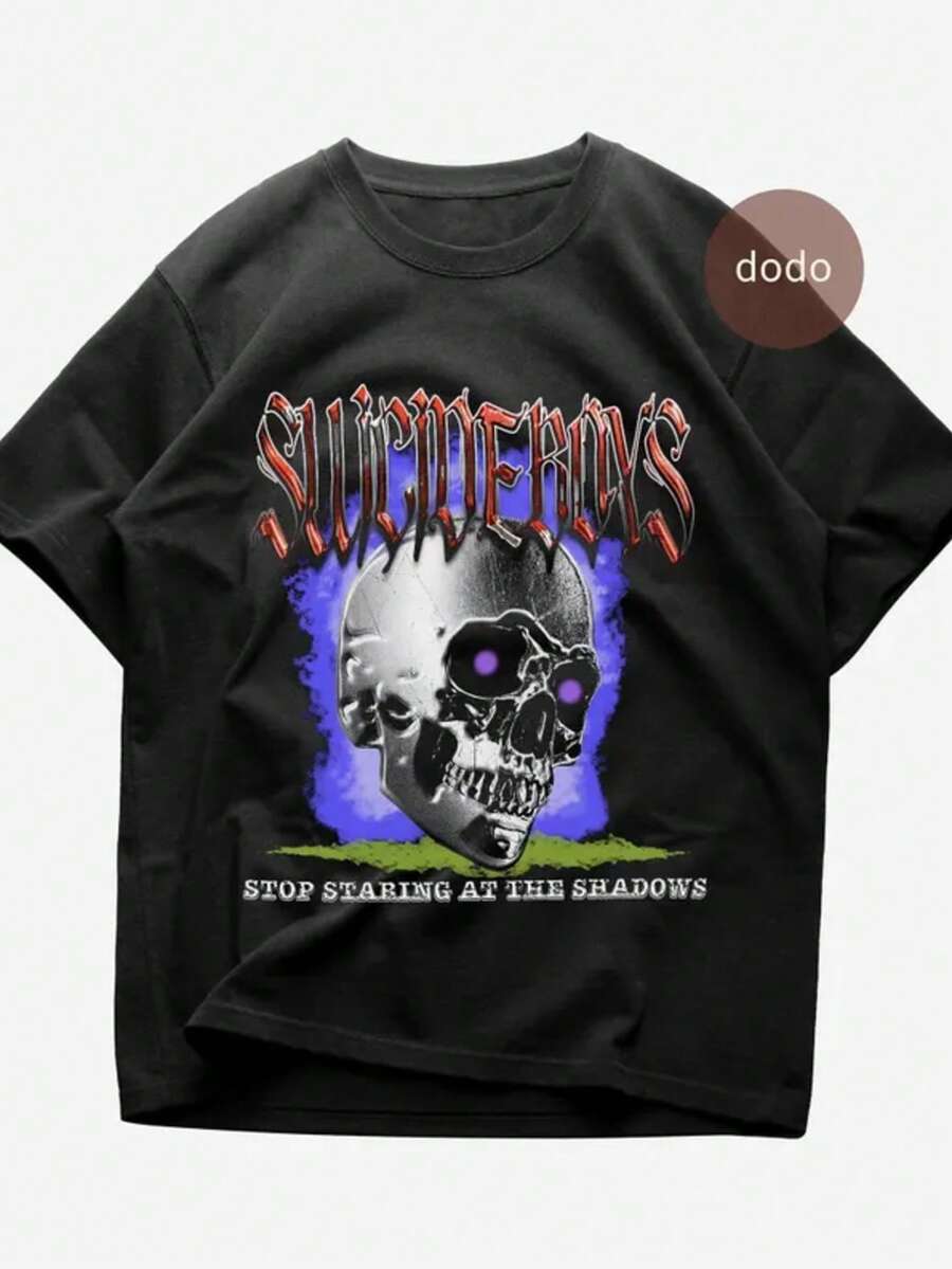 Suicideboy T-Shirt - Rap Music Shirt Men's Casual Black Cotton Skull Graphic Print Short Sleeve Regular Fit Round Neck T-Shirt - 黑色 - 查看 1