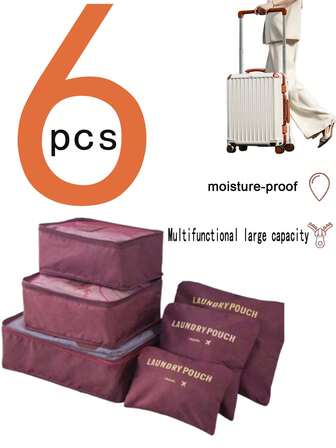 6 Stück/Set Reise Gepäck Organizer Set - Enthält: Wasserdichte Kulturtasche, Kosmetiktasche, Mehrzweckbeutel, Reise Organizer, Kompressions-Packtaschen, Make-up Tasche, Schuhbeutel, ideal für Kosmetik, Hautpflege, Make-up Pinsel, Nagellack, Schmuck, Parfüm, Schreibwaren, Elektronik, Urlaubsgeschenk