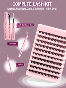 Rikuaild 200/400pcs False Eyelash Extension Set 50D D Curl With Eyelash Extension Adhesive Seal & Bond Eyelash Tweezers Eyelash Brush False Eyelash Tool 9-16mm Mixed Length Eyelash Cluster DIY Eyelash Extension Cosplay Eyelash For Cosplay Animation And Daily Christmas Gifts Makeup Lash Clusters Kit,Lashes,Eyelashes,Fake Lashes - Multicolor - View 12