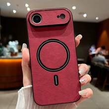 Funda de Teléfono Compatible con iPhone 17 Air/16/15/14/13/12, Pro, Pro Max, Plus,  Galaxy S22/S23/S24/S25 Plus, Funda Suave de TPU Ultra con Textura de Cuero, Cobertura Completa con Adsorción Magnética, Panel Trasero de Alta Calidad + Botón de Ventilación, Múltiples Colores Disponibles - Rojo - Ver 3
