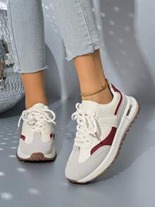 scarpi sportivi casual da donna, con lacci, suola morbida, scarpe da corsa comode per uso quotidiano e all'aperto, adatte per primavera/autunno - Bordò - Visualizzare 2
