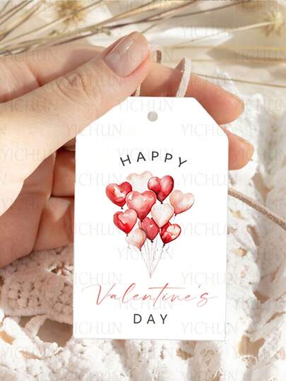 20pcs Valentine's Day Gift Tags - With 5M Jute Rope, Valentine's Day Heart Balloon Blessing Cards - Classic Holiday Hanging Decorative Tags, Gift Decoration And Box Decoration Cards | Suitable For Valentine's Day Gifts, Birthday, Wedding Anniversary Gifts