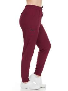 Women's Scrub Pants – Slim Fit Straight-Leg Design With Multiple Functional Zipper Pockets, Wrinkle-Resistant – Ideal For Work & Healthcare Uniforms - WINE - View 1