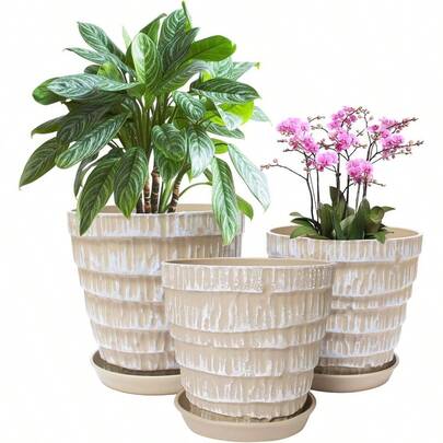 Plant Pots Indoor. 5/6.5/5.5 Inch Set Of 3 Plastic Planters Indoor Plants With Drainage Hole And Saucer, Plastic Flower Pots, Nursery Planting Pot Out Door Plants