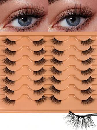 Hinarin 14 Pairs D Curl Half Lashes Natural Looking 3/4 False Eyelashes Cat Eye Lashes Accent Eyelashes 3D Multi-Layers Wispy Half Fake Lashes Cross Styles For Fashion Girls Christmas Festivals