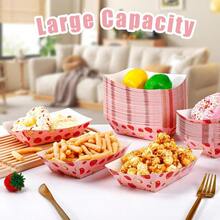 D50 Pcs Paper Food Trays Strawberry Paper Plates Boat Disposable Food Boats Serving Boat Nacho Trays Berry Plates For Strawberry Themed First Birthday Party Plies Favors Decoration - 草莓 - 查看 5