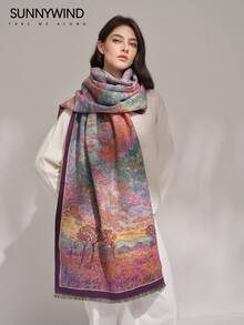 1pc Ink Painting Polyester Elegant High-End Fashion Warm Scarf, Suitable For Daily Use In Autumn/Winter - Multicolor - View 8