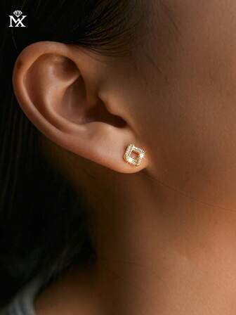 SYMFNY 1 Pair 925 Sterling Silver Petite Elegant Cubic Zirconia Geometric Stud Earrings, Suitable For Women's Daily Wear