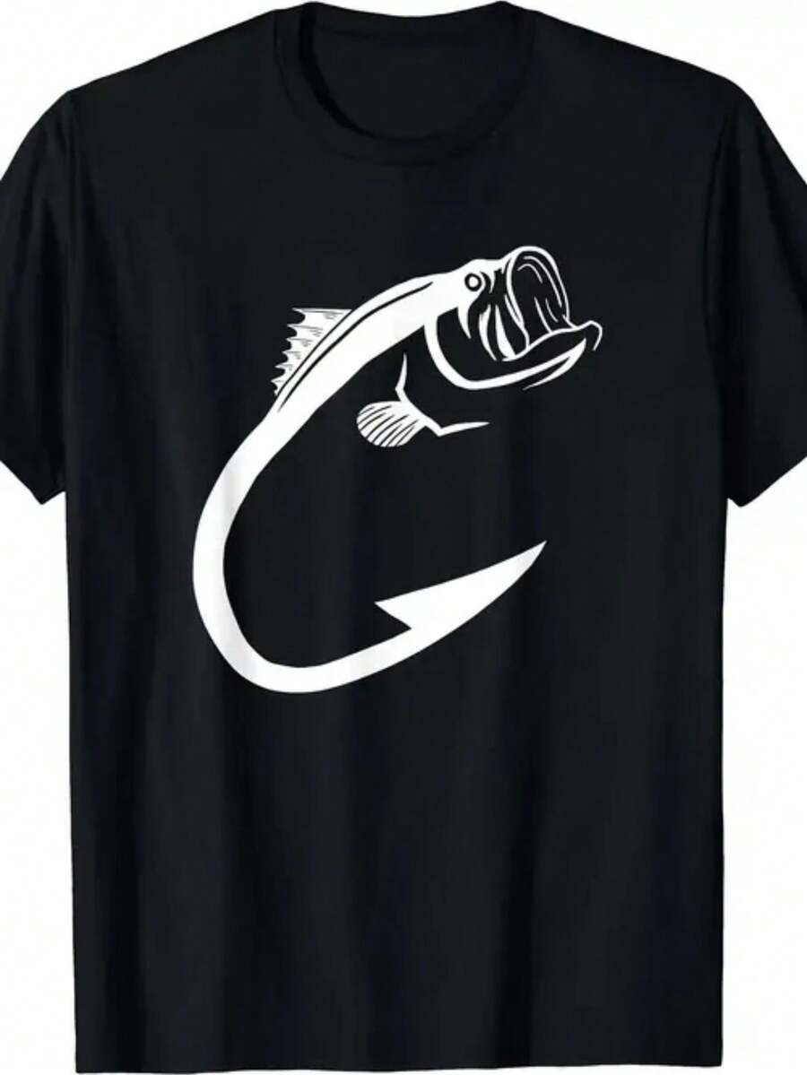 [Sporty T-Shirt]Men's Heavyweight 100% Cotton T-Shirt - Black Crewneck Tee, Plus Size Big & Tall Everyday Casual Shirt For All-Season Wear, Cotton T Shirts, Machine Washable Clothing, Fishing Graphic Tee, Comfortable Fit, Relaxed Fit, American Style, Soft Fabric, Relaxed Style, PLUS SIZE |   Relaxed Fit |   Plus Size - màu đen - Xem 1