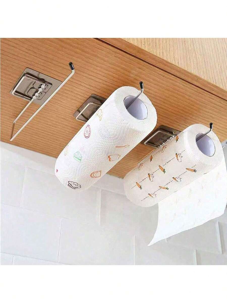 1pc/2pcs Set Kitchen Slouchy Wipes Bracket, Stainless Steel Cling Film Hanger Hands-Free Towel And Tissue Holder For Bathroom No-Drill - Multicolor - View 1