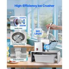 Commercial Ice Shaver Machine, 661 LBS/H Electric Ice Crusher With Replaceable Container, 350W Premium Motor, 4 Blades, Shaved Snow Cone Machine Ice Maker For Dessert Shop Bar Party, Silver - US A Type Plug(110-127V) - View 2