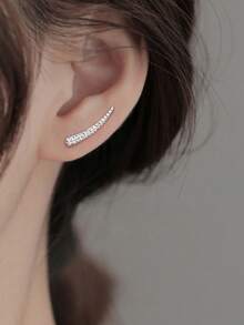 Nooxian 1pc U-Shaped Textured Ear Cuff Earring, Minimalist One-Piece Ear Clip Earring For Women - Silver - View 12