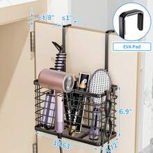 Hair Dryer Holder - 3-In-1 Hair Tool Organizer Blow Dryer Holder Adjustable Height Cabinet Door Bathroom Organizer Storage For Hair Dryer, Flat Irons, Curling Wands, Straighteners - 黑色 - 查看 2
