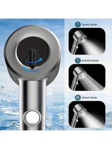 High Pressure Shower Head With Filter, Shower Hose And Shower Bracket, 4 High Pressure Spray Modes, Bathroom Shower Head With Pause Switch, Water-Saving Massage Type Bathroom Accessories - Grey - View 5