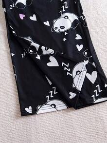 3件套灰色卡通印花短袖睡衣上衣，女士家居服 - 灰色 - 查看 6