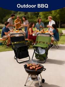 1 cadeira de pesca dobrável e leve nas cores verde/preta/camuflada com bolsa térmica - Estrutura de aço portátil e durável, alça para facilitar o transporte, ideal para camping, caça e passeios na praia - Fácil de limpar, encosto resistente, cadeira de camping para atividades ao ar livre.