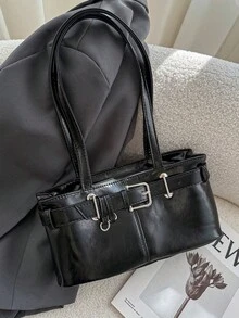 New Fashion Women's Shoulder Bag, Fashion Burgundy Shoulder Bag Pu Leather Double Handle Underarm Bag, Fashion Underarm Bag, Zippered Handbag, Cosmetics Storage Bag, Wallet, Business Card Case, Wallet, Makeup Brush Bag, Bluetooth Headset, Lipstick, Lipstick, Hand Cream, Suitable For Going Out, On And Off Duty, Travel, Picnic, Gifts For Friends And Teachers, Mom Gifts, Birthday Gifts, New Year Gifts, Homecoming Gifts, Valentine's Day Gifts - 黑色 - 查看 8