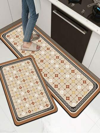 1 pieza Alfombra de goma suave para la cocina, alfombra de cocina de 3.5mm de grosor, estilo decorativo retro tradicional, absorbente, material de superficie de tela, capa intermedia de esponja, capa inferior de goma, apta para alfombras de cocina, decoración de cocina, decoración de bodas, decoración del hogar, alfombra de baño, alfombra de entrada, alfombra de lavandería, alfombra de pasillo, alfombra de sala de estar, etc.