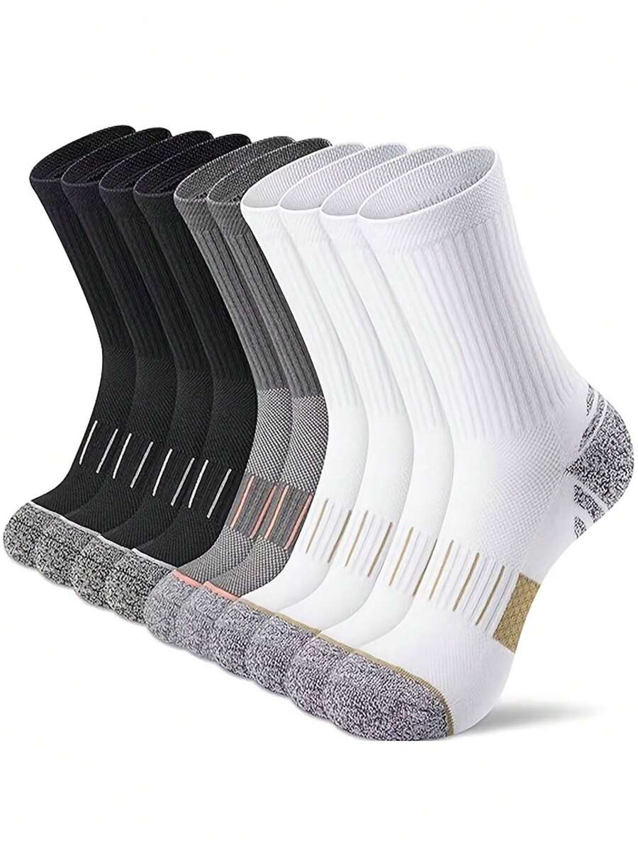 5 Paar Sport Crew Socken für Herren & Damen, atmungsaktive gepolsterte Socken bis zur Mitte des Waden, feuchtigkeitsableitende Anti-Blasen Socken für Laufen/Gym/Training - Schwarz und Weiss - Übersicht 1