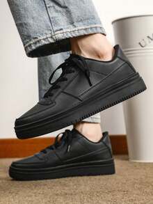 Plus Size Men's Casual Sneakers, Fashion Comfortable Flat Outdoor Sports Shoes - Black - View 8
