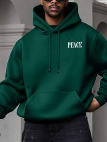 Áo hoodie nam thời trang thường ngày, đa năng, in hình biểu tượng hòa bình, có dây rút và túi kangaroo, thích hợp cho mùa Thu/Đông. - màu xanh lá - Xem 2