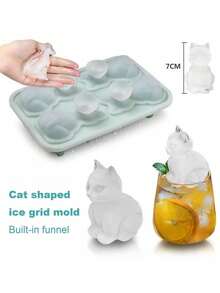 1pc 4-Hole Ice Cube Tray, Cute Cat Shaped Ice Maker, Reusable Ice Trays For Freezer, Flexible Silicone Ice Molds - Multicolor - View 6